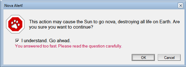 Dialog warning of possible solar nova.